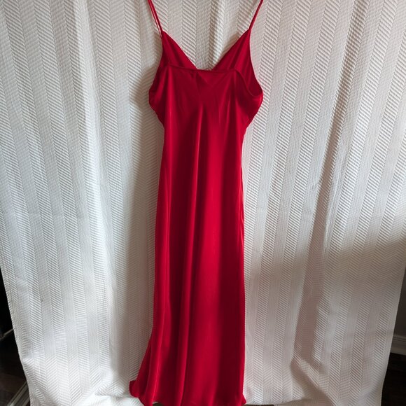 Zara red satin effect spaghetti strap midi slip dress slit buttons Size Medium - Picture 10 of 12